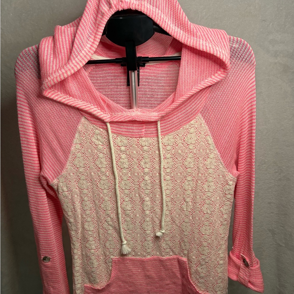 Miss Chievous Pink and White Knit Hoodie